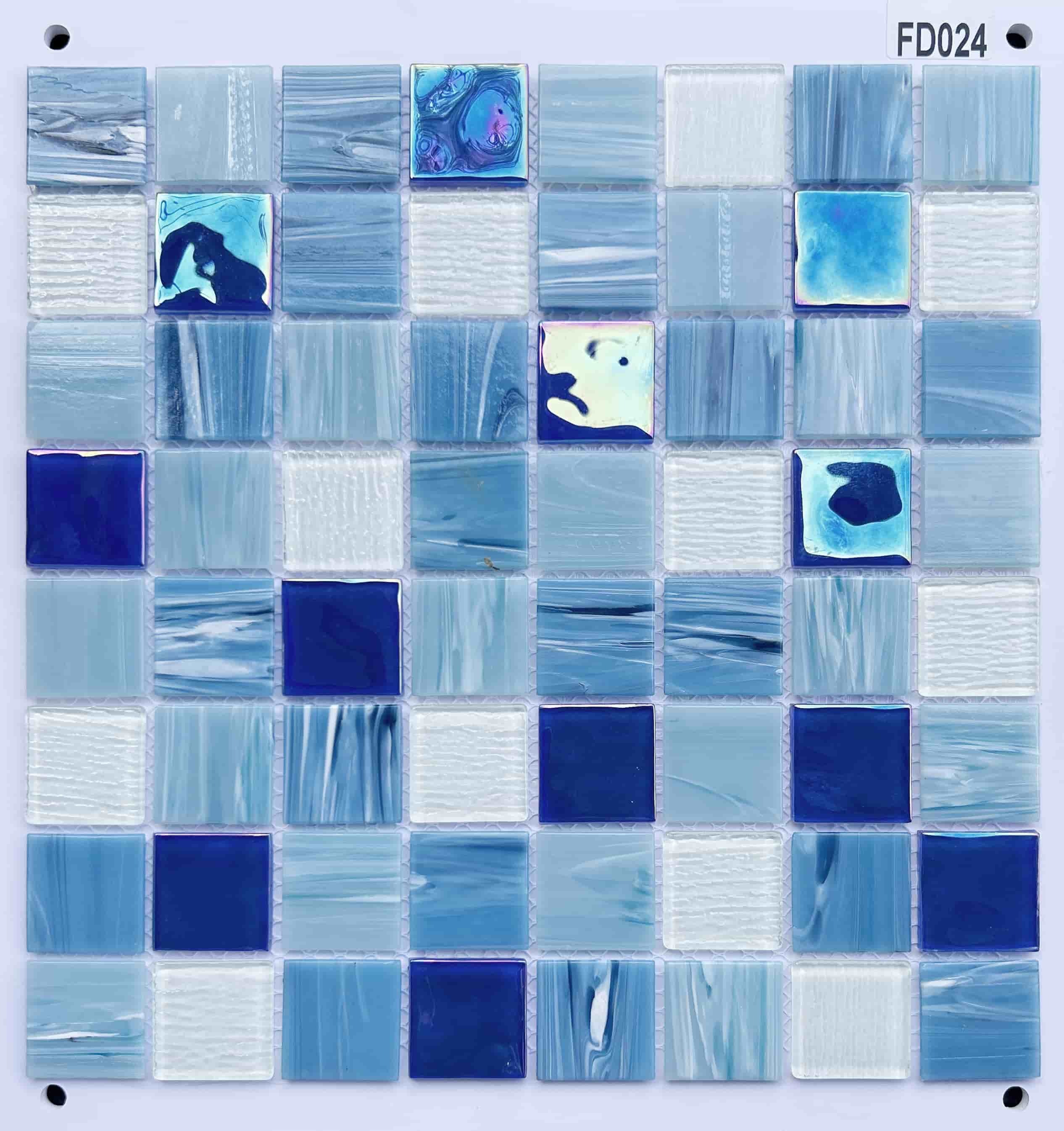 Deep Navy & Soft Sky Blue Mixed Finish Glass Mosaic Tile, 36x36mm, for Swimming Pools & Bathrooms TQ36-FD024