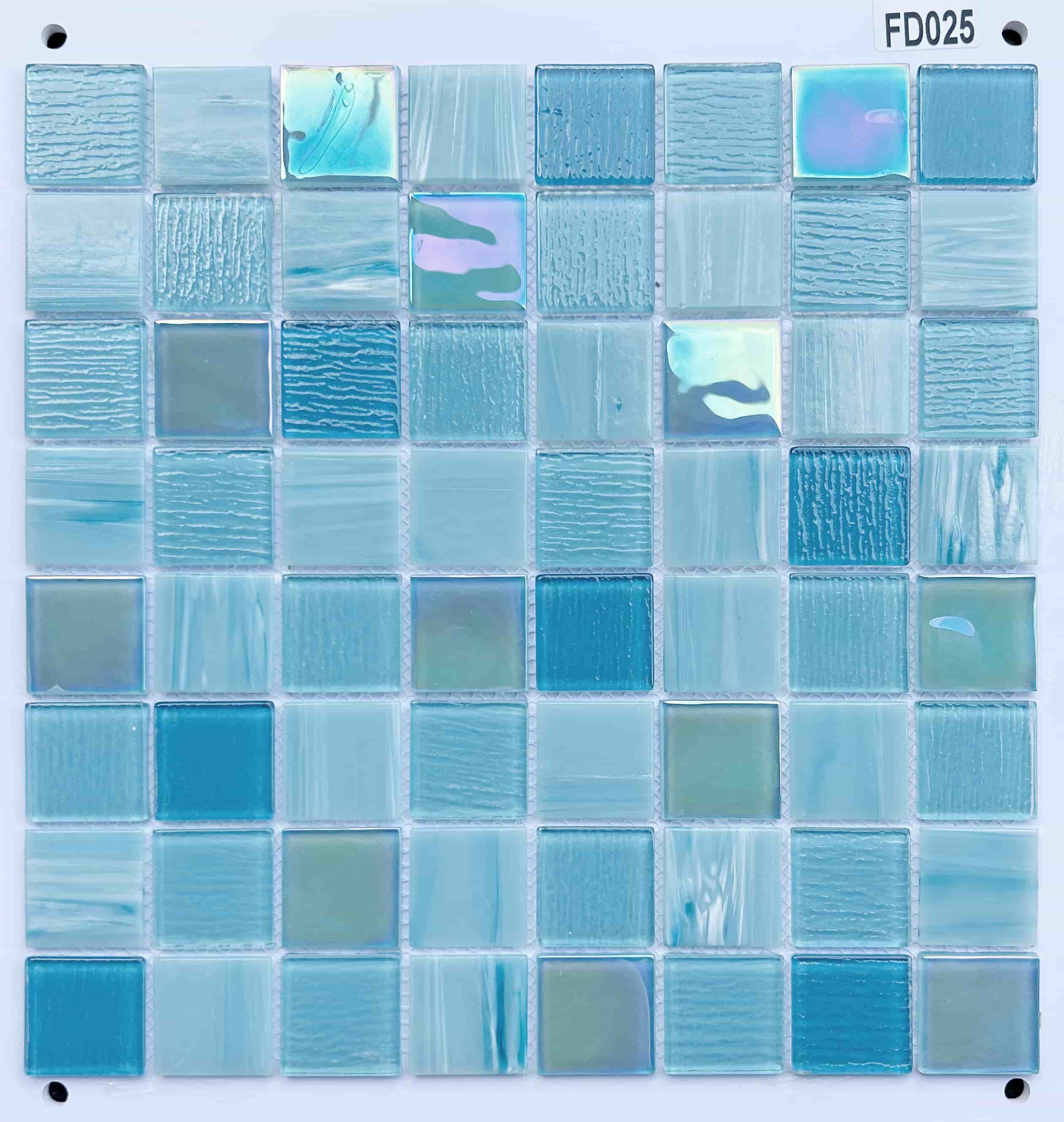 Soft Turquoise & Aqua Multi-Textured Glass Mosaic Tile, 36x36mm, for Swimming Pools & Bathrooms TQ36-FD025