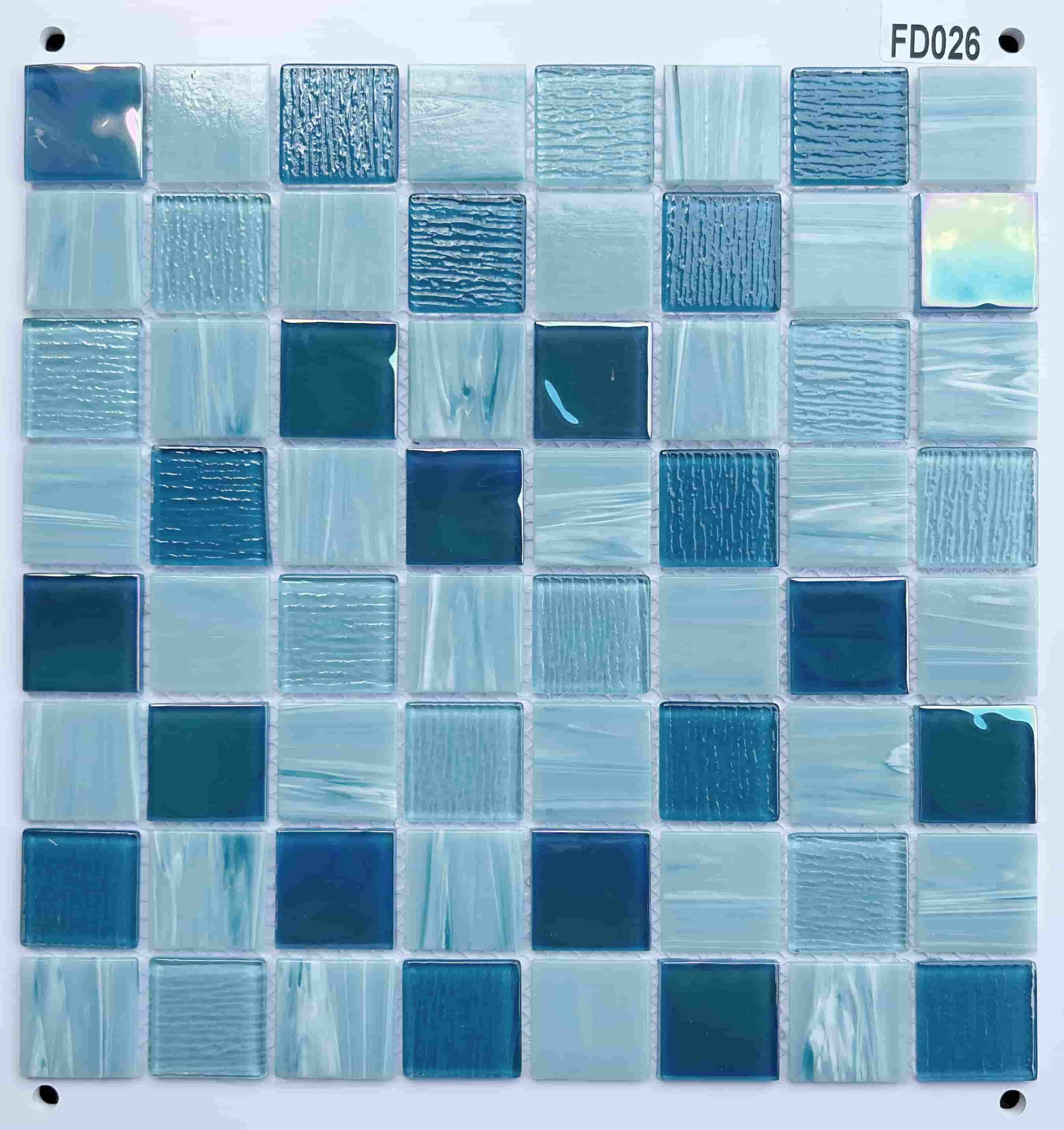 Deep Ocean & Sky Blue Multi-Textured Glass Mosaic Tile, 36x36mm, for Swimming Pools & Bathrooms TQ36-FD026