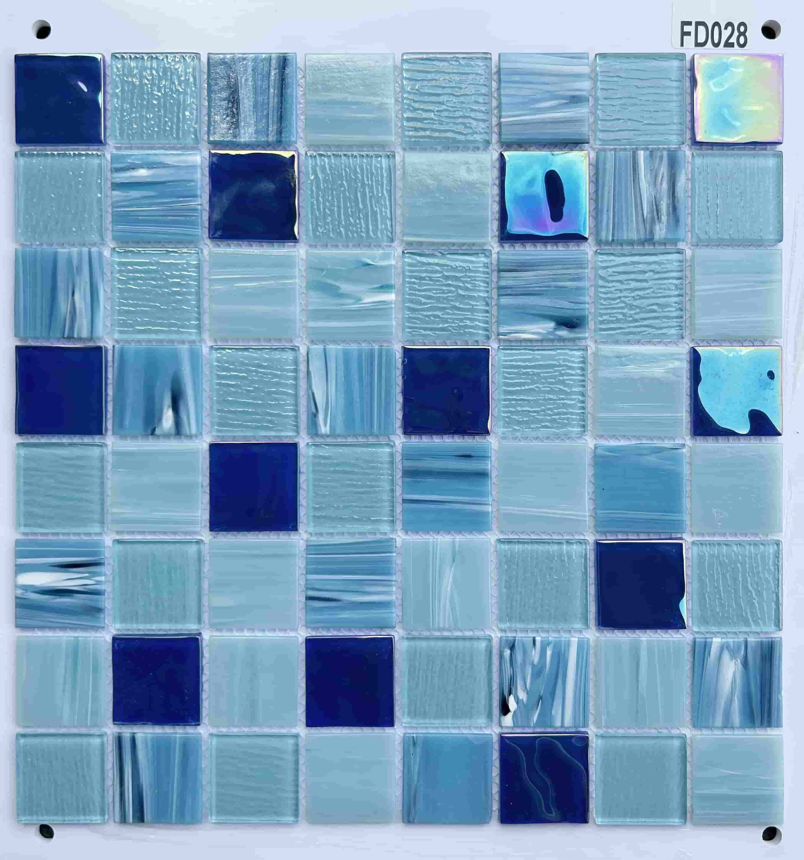 Deep Navy & Soft Sky Blue Multi-Textured Glass Mosaic Tile, 36x36mm, for Swimming Pools & Bathrooms TQ36-FD028
