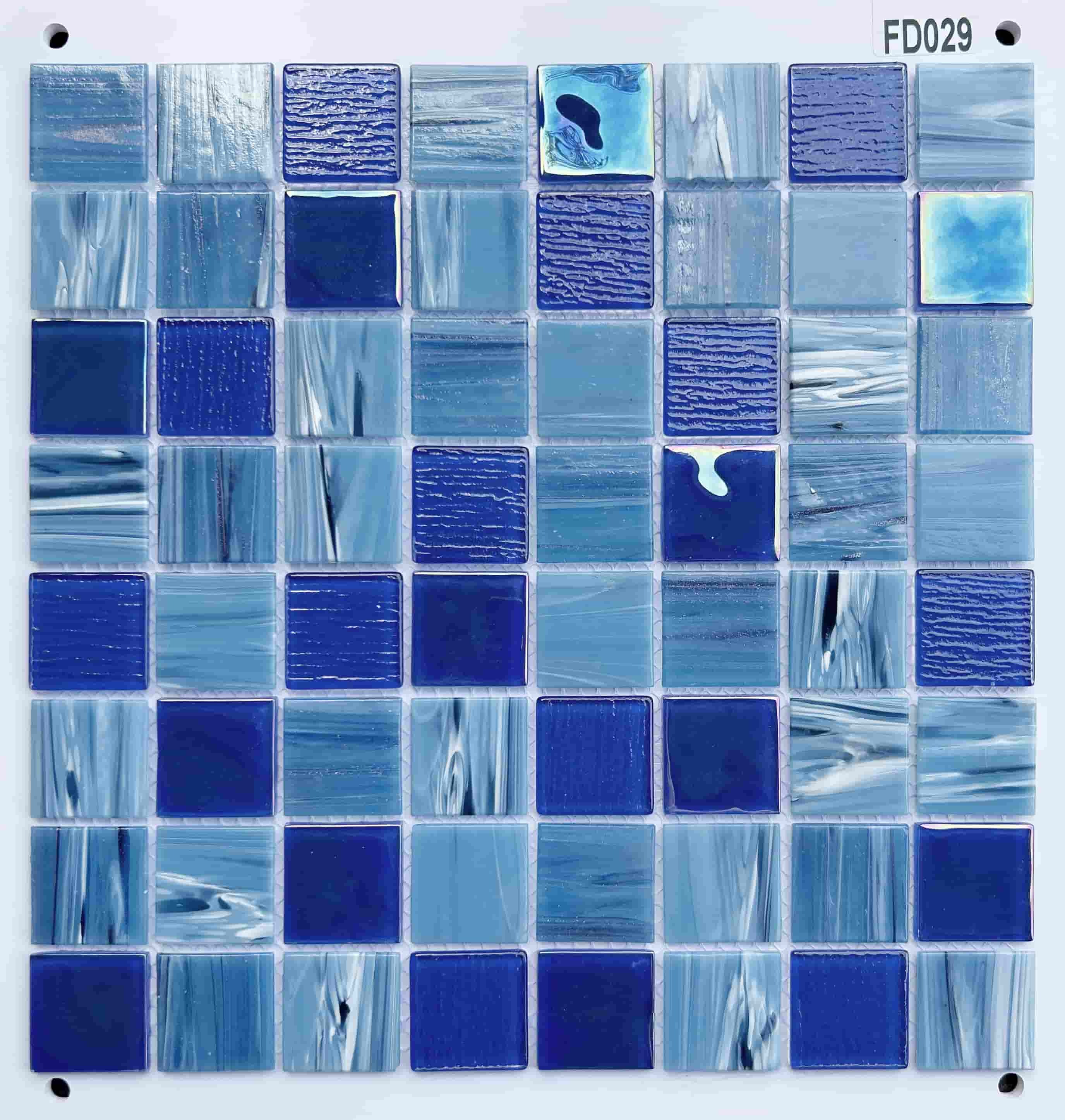 Deep Cobalt & Sky Blue Multi-Textured Glass Mosaic Tile, 36x36mm, for Swimming Pools & Bathrooms TQ36-FD029