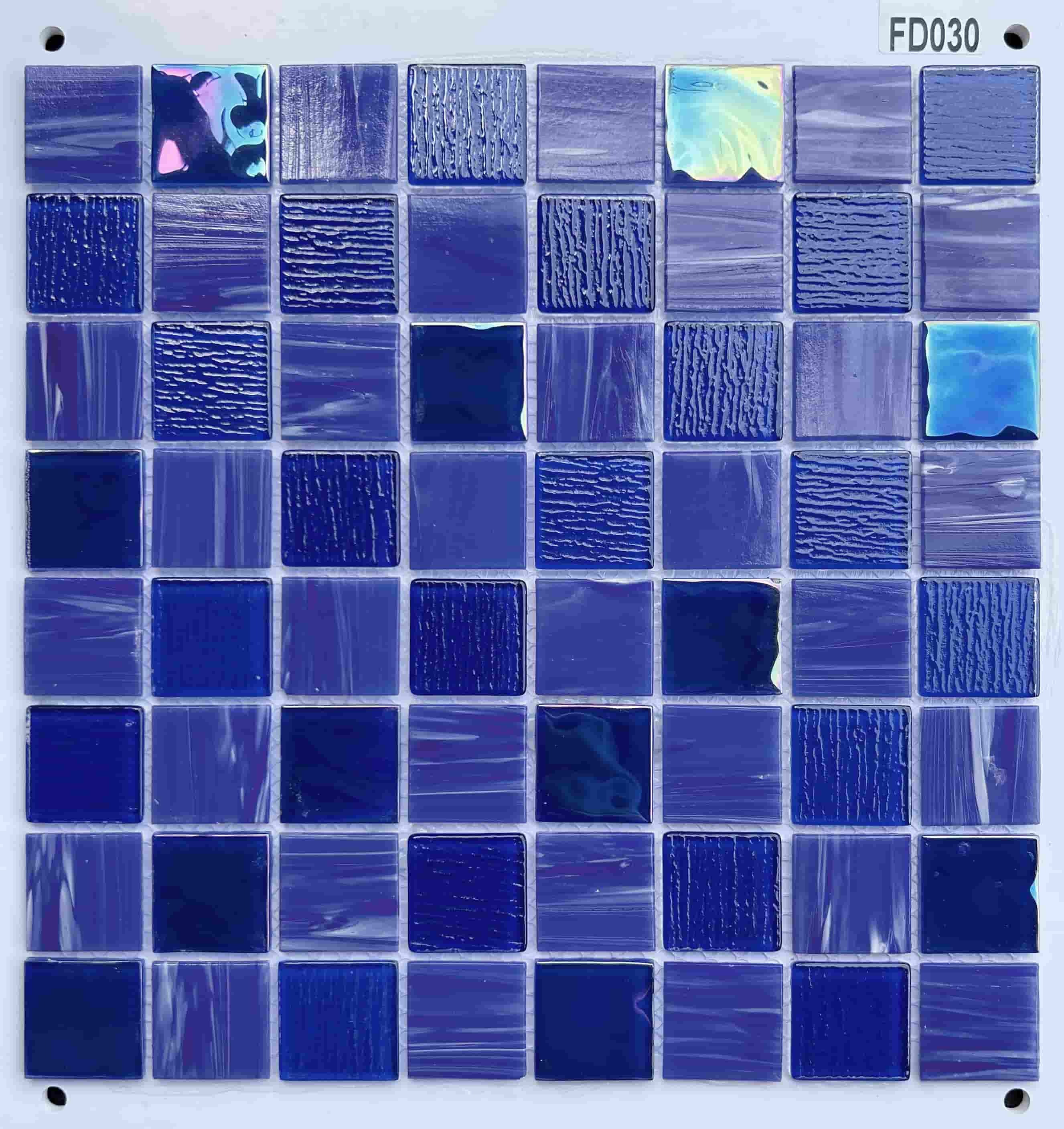 Deep Cobalt & Lavender Blue Multi-Textured Glass Mosaic Tile, 36x36mm, for Swimming Pools & Bathrooms TQ36-FD030