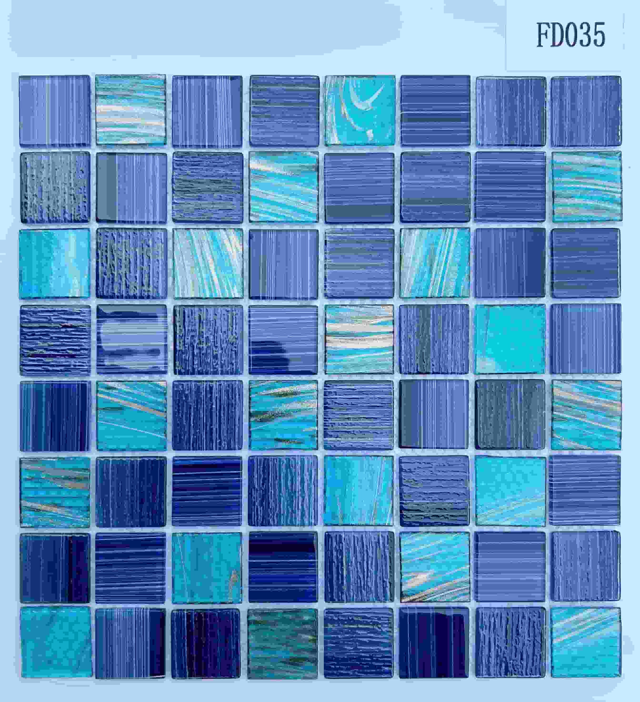 Deep Indigo & Turquoise Multi-Textured Glass Mosaic Tile, 36x36mm, for Swimming Pools & Bathrooms TQ36-FD035