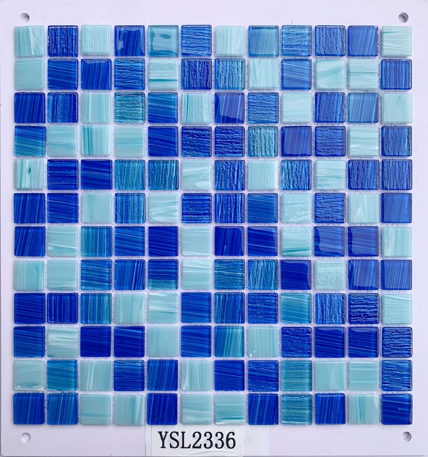 Deep Cobalt & Light Aqua Mixed Glass Mosaic Tile, 23x23mm, for Swimming Pools & Bathrooms TQ36-YSL2336