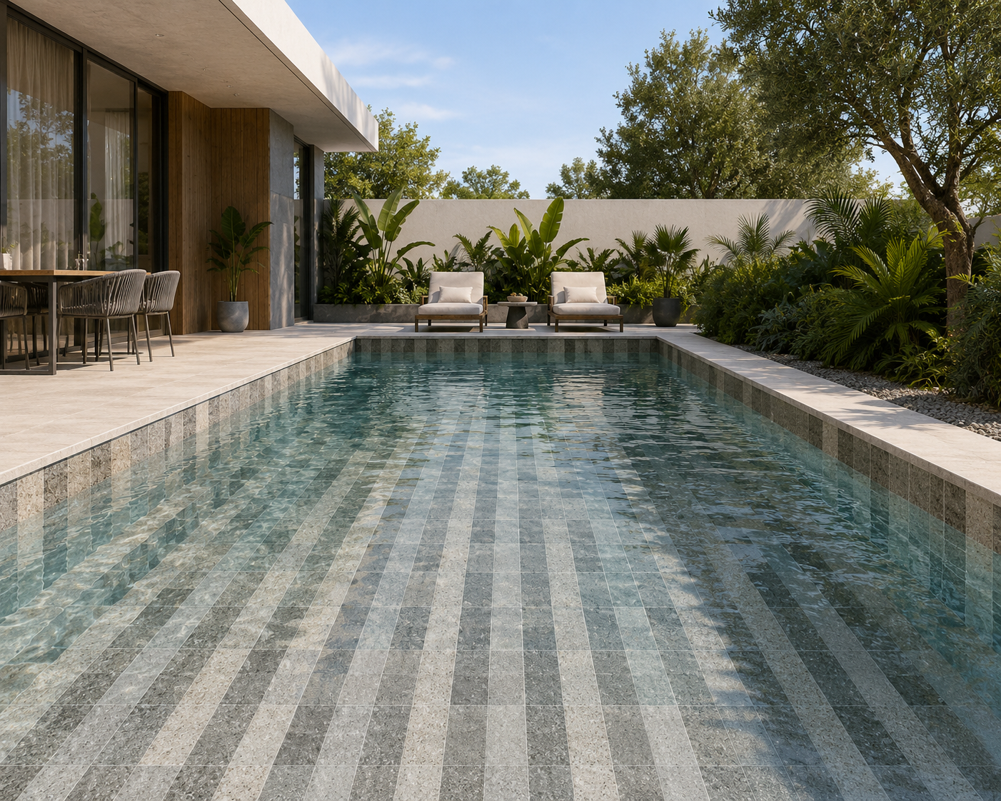 Dark Grey Stone Look Porcelain Pool Tile for Contemporary Resort Pools TQ37-66117