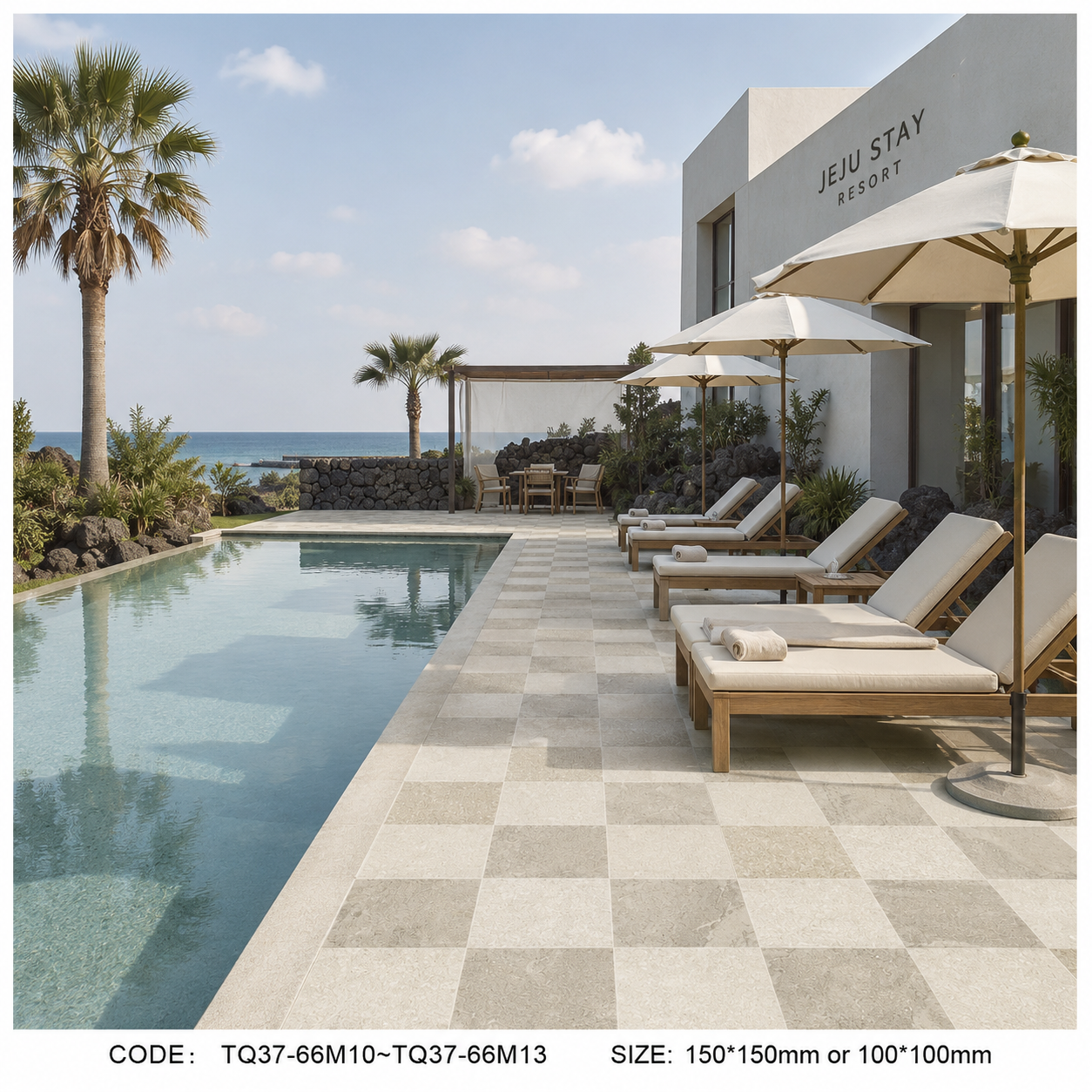 Cream Sand Bali Style Pool Tile for Resort Waterlines and Sukabumi Look Pool Design TQ37-66M11