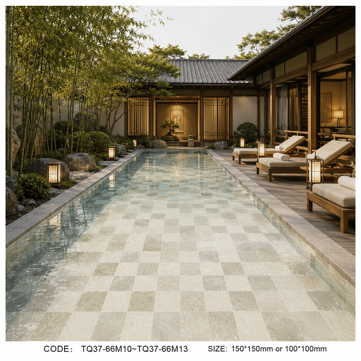 Warm Beige Modular Bali Style Pool Tile for Coastal Resorts and Sukabumi Look Pool Systems TQ37-66M12