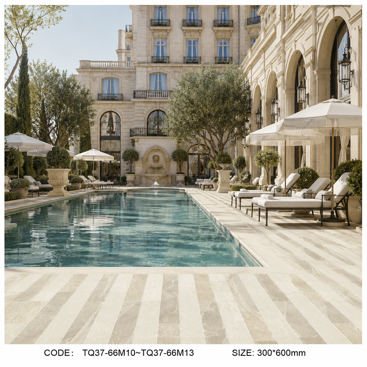 Beige Stone Look Bali Style Pool Tile for Luxury Outdoor Pools and Sukabumi Look Alternatives TQ37-66M13