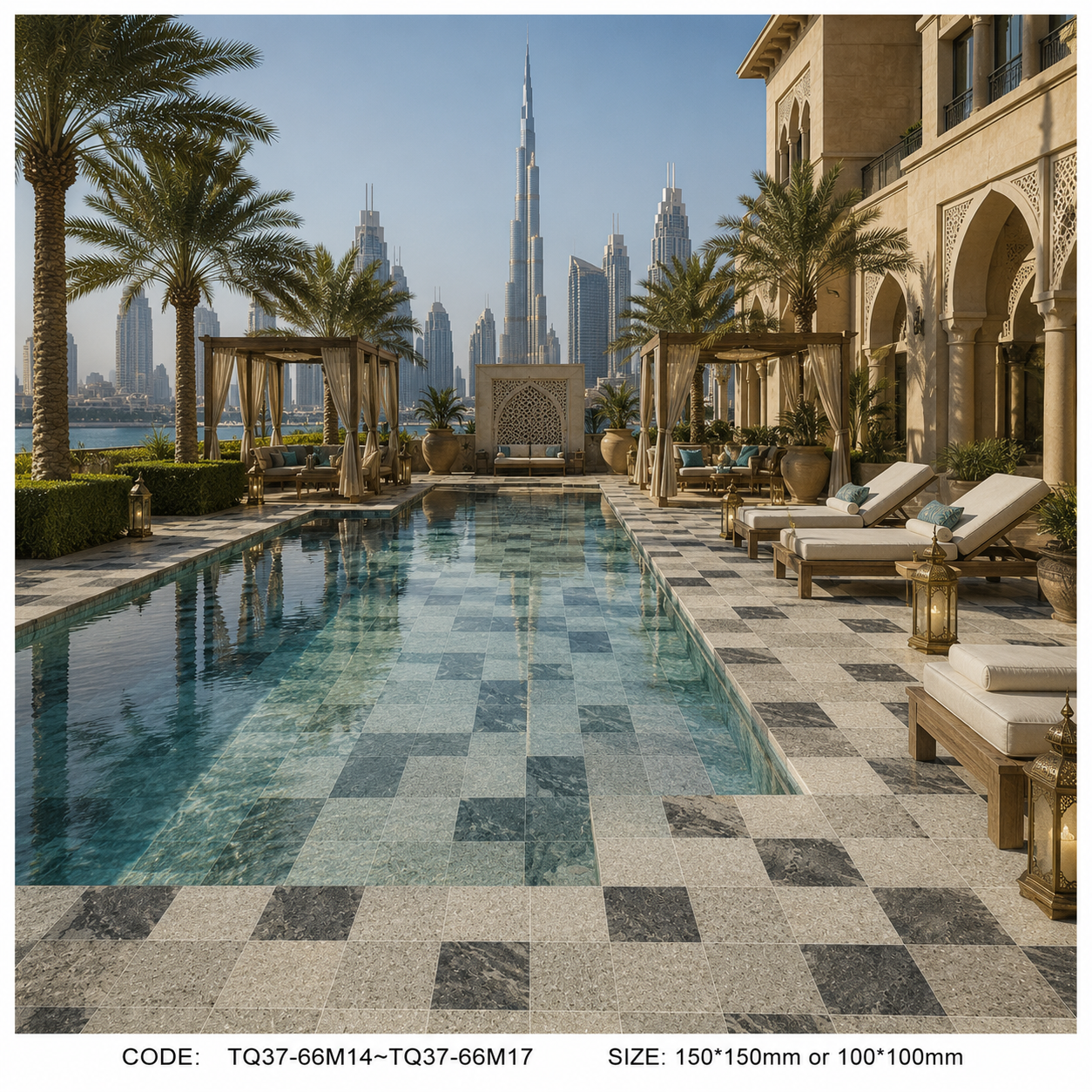 Moonlight Grey Modular Bali Style Pool Tile for Luxury Interiors and Sukabumi Look Concepts TQ37-66M16