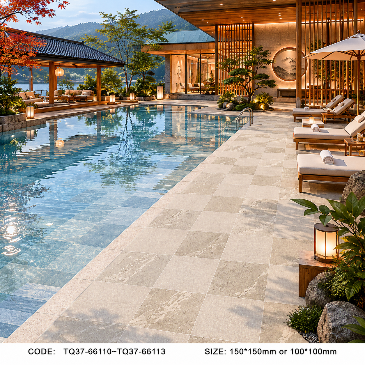 Cream Beige Bali Style Pool Tile for Spa Villas and Sukabumi Look Outdoor Pool Concepts TQ37-66111