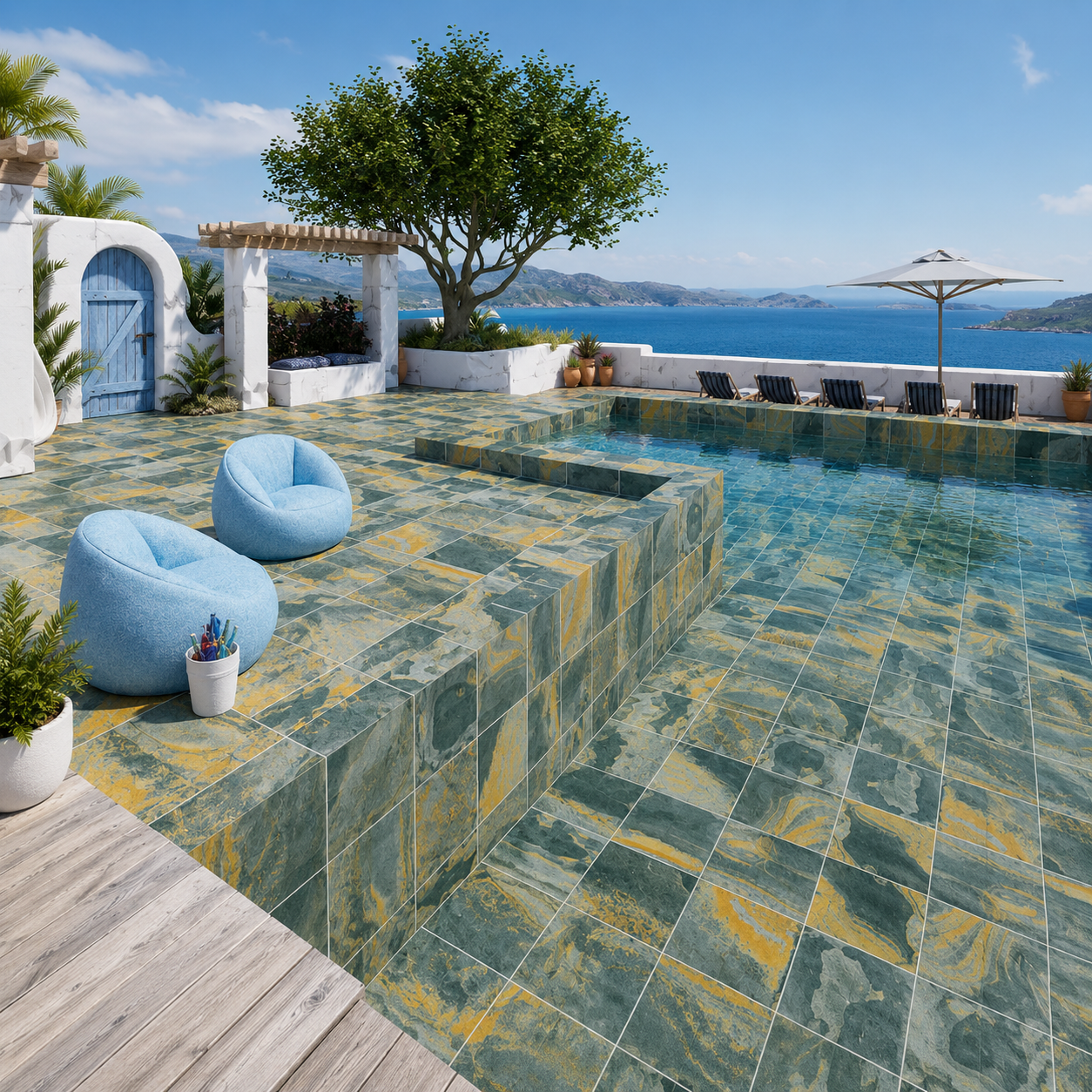 Slate Blue Bali Style Pool Tile for Sukabumi Look Pool Tile Inspired Resort and Villa Pools TQ38-66M22