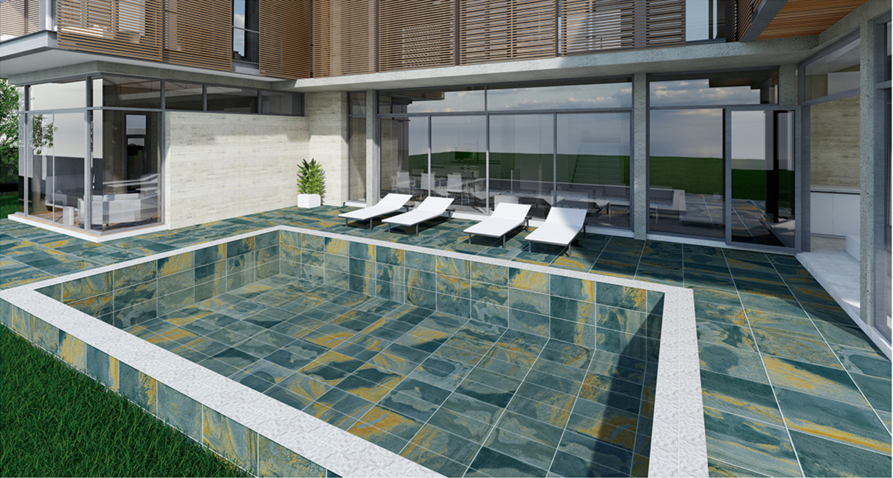 Slate Grey Stone Look Pool Tile for Bali Style Pool Tile and Sukabumi Look Pool Design Projects TQ38-66M23