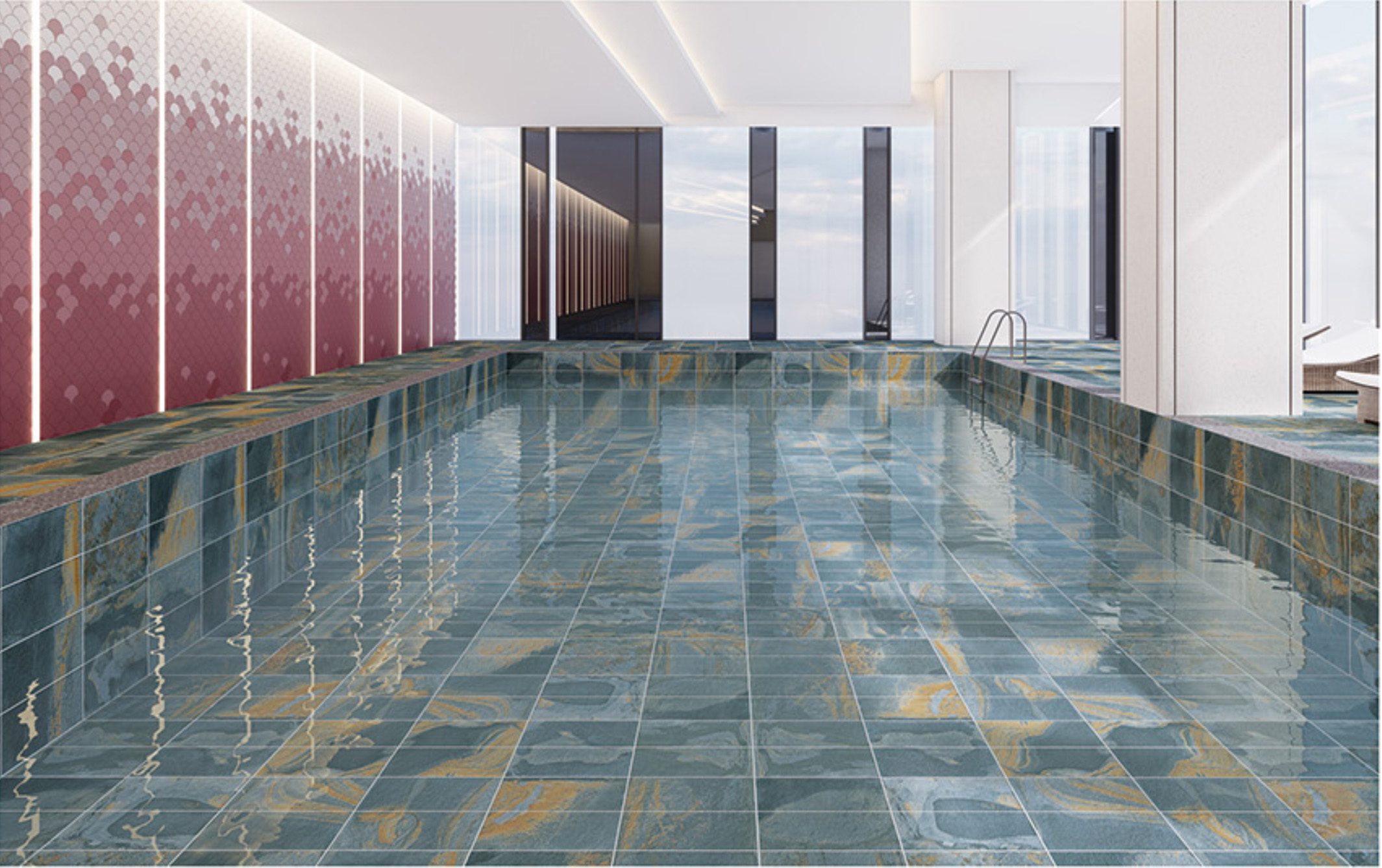 Slate Grey Stone Look Pool Tile for Bali Style Pool Tile and Sukabumi Look Pool Design Projects TQ38-66M23