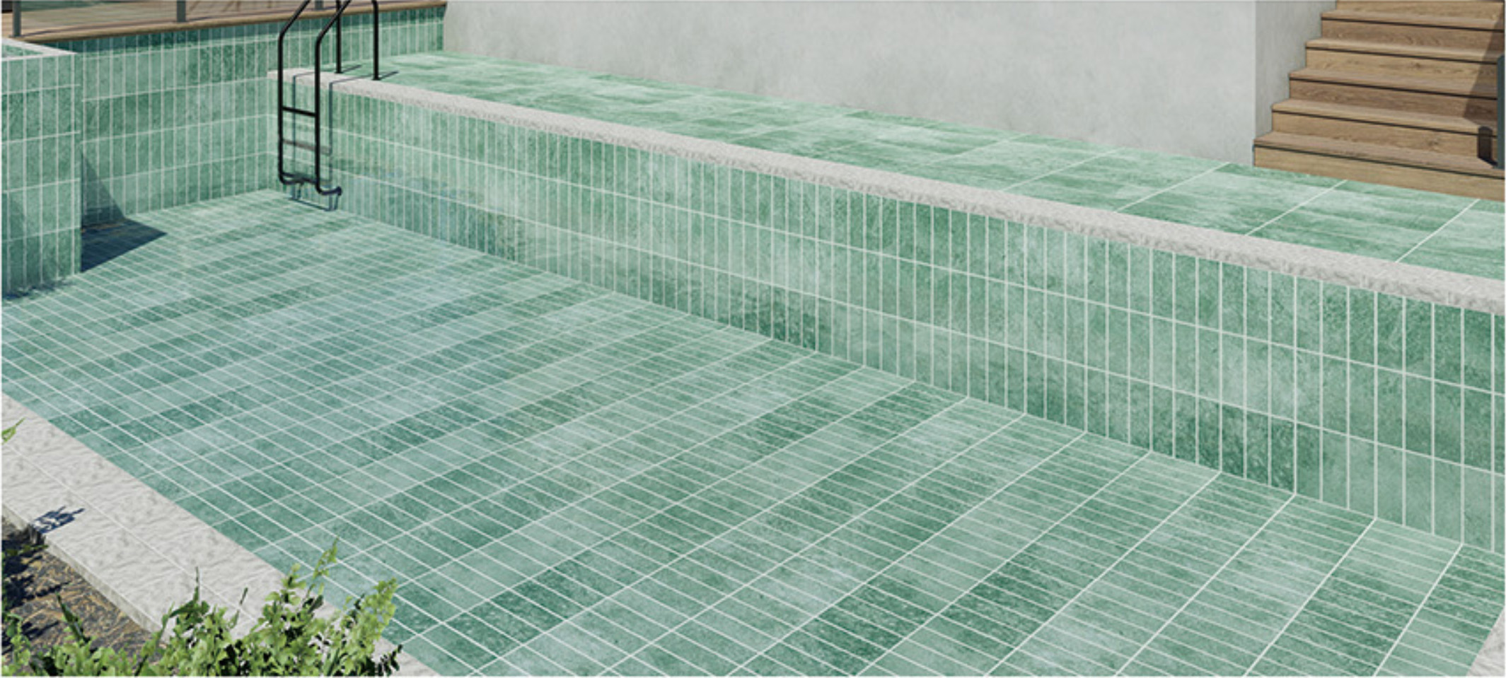 Moss Green Tropical Green Pool Tile as a Sukabumi Look Pool Tile Alternative for Villas and Spas TQ38-66M26