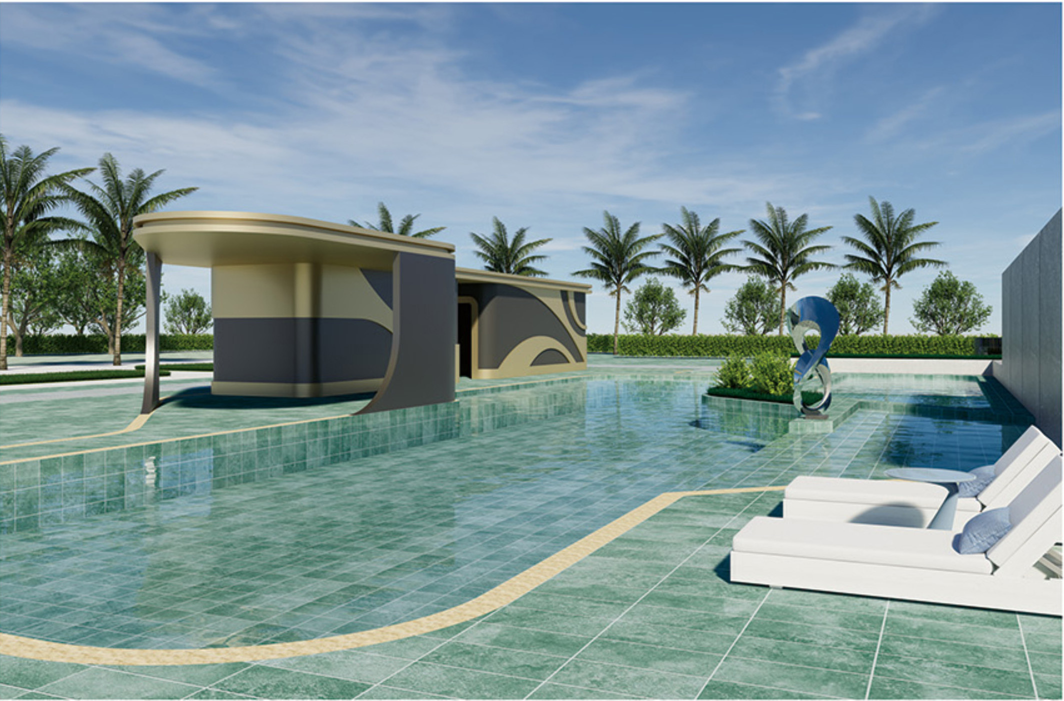 Moss Green Tropical Green Pool Tile as a Sukabumi Look Pool Tile Alternative for Villas and Spas TQ38-66M26