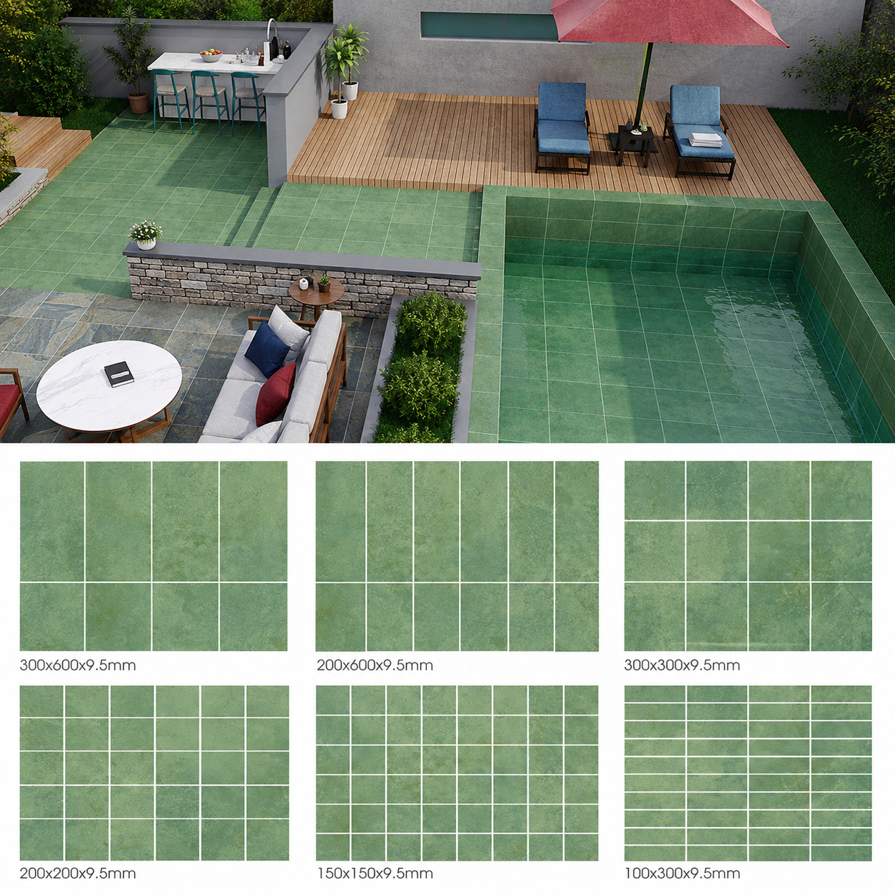 Indian Green Bali Style Pool Tile for Tropical Green Pool Tile and Sukabumi Look Pool Projects TQ38-66M27