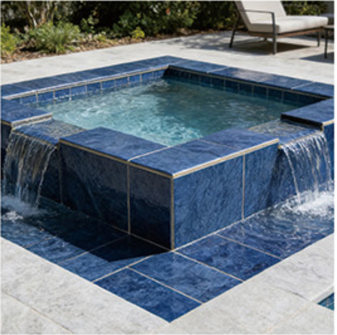 Deep Sea Blue Porcelain Pool Tile for Bali Style Resort Pools and Sukabumi Look Pool Alternatives TQ38-66M28