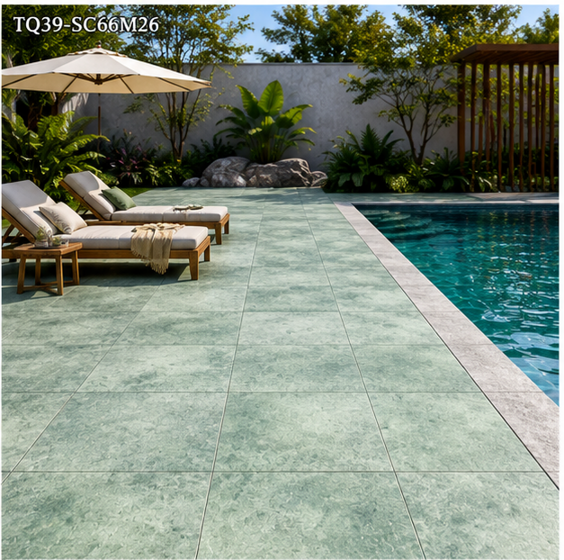 Moss Green Tropical Green Pool Tile as a Sukabumi Look Pool Tile and Bali Green Stone Pool Tile Alternative TQ39-SC66M26