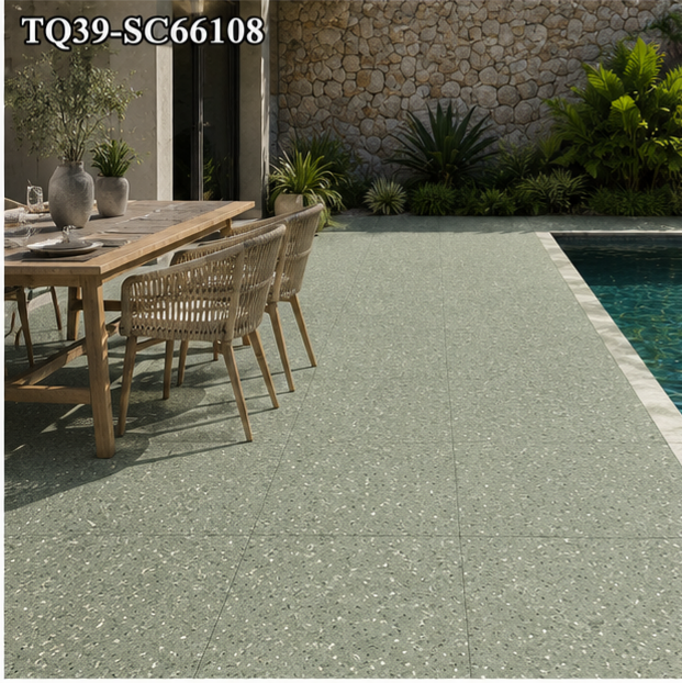 Natural Tropical Green Porcelain Pool Tile for Bali Green Stone Pool Tile and Sukabumi Look Pool Design TQ39-SC66108