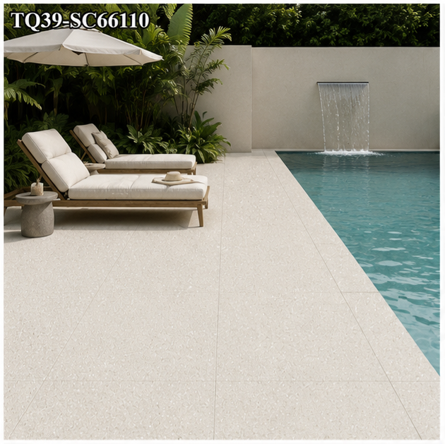 Light Sand Beige Porcelain Pool Tile for Bali Style Resort Pools and Coastal Outdoor Spaces TQ39-SC66110