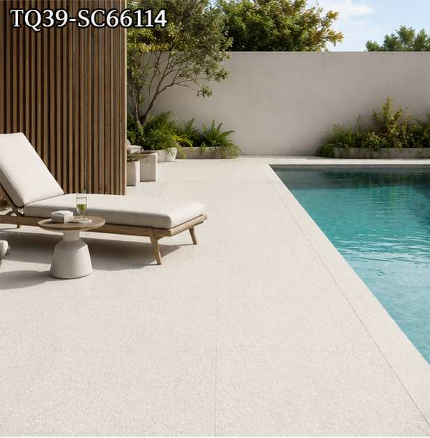 Light Moonlight Grey Porcelain Pool Tile for Minimalist Resort Pools and Bali Style Outdoor Spaces TQ39-SC66114