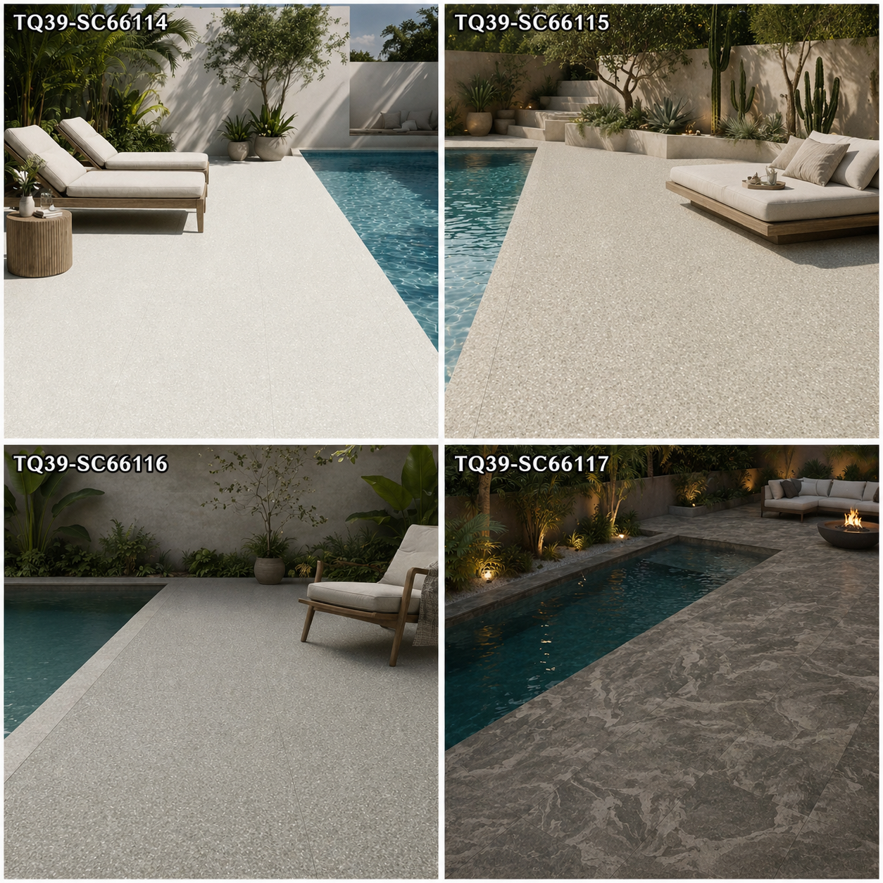 Light Moonlight Grey Porcelain Pool Tile for Minimalist Resort Pools and Bali Style Outdoor Spaces TQ39-SC66114