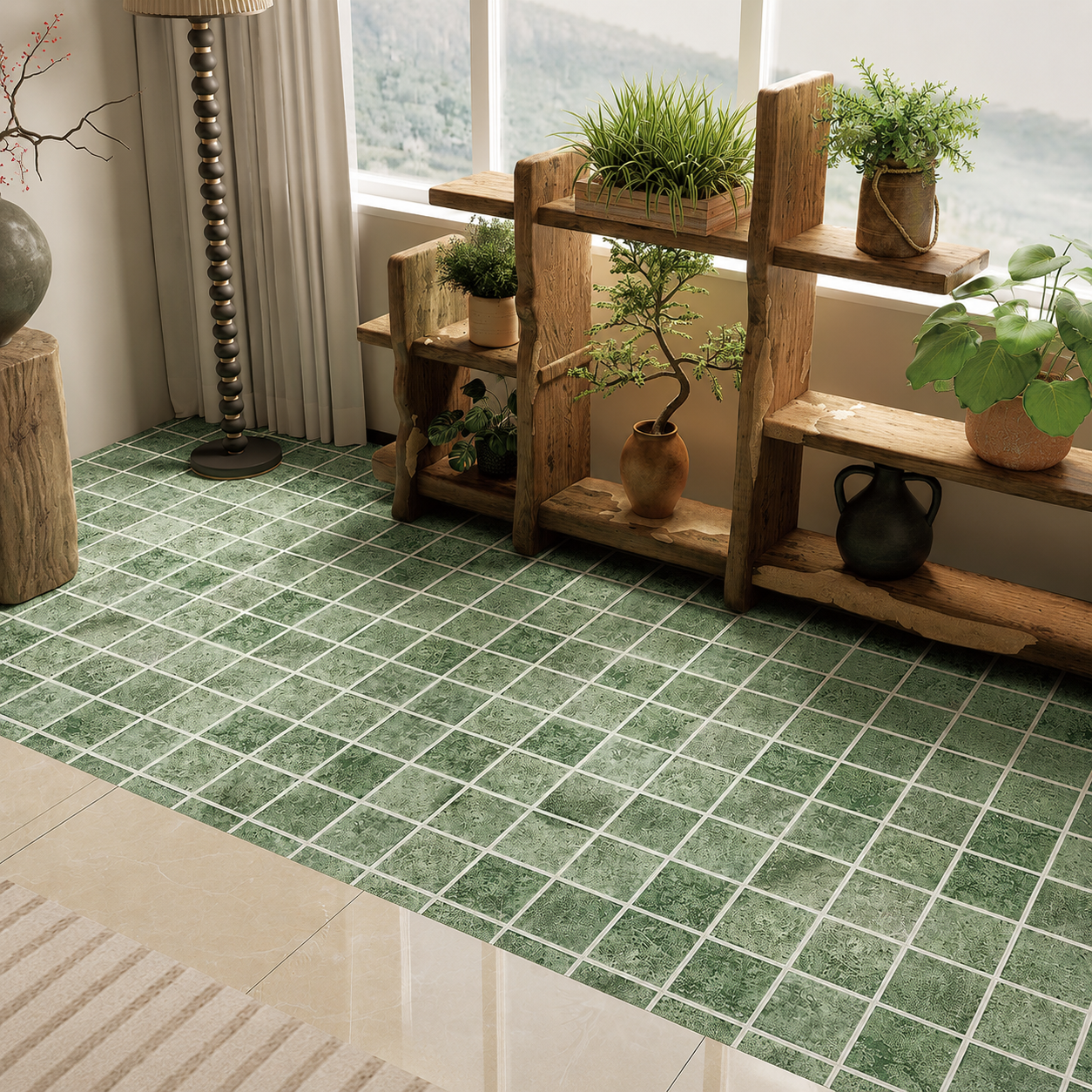Tropical Green 97x97mm Limestone Look Mosaic Pool Tile for Resort, Spa and Bathroom – TQ40-9707