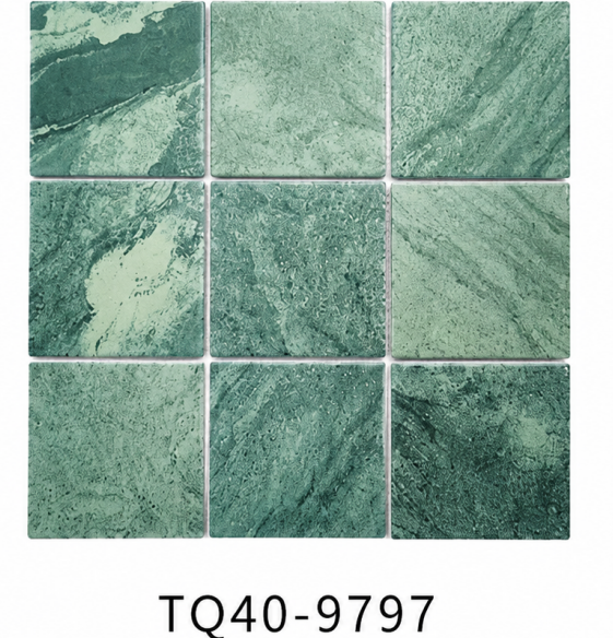 Aqua Green 97x97mm Tropical Stone Look Mosaic Pool Tile for Swimming Pool, Spa and Waterline – TQ40-9797