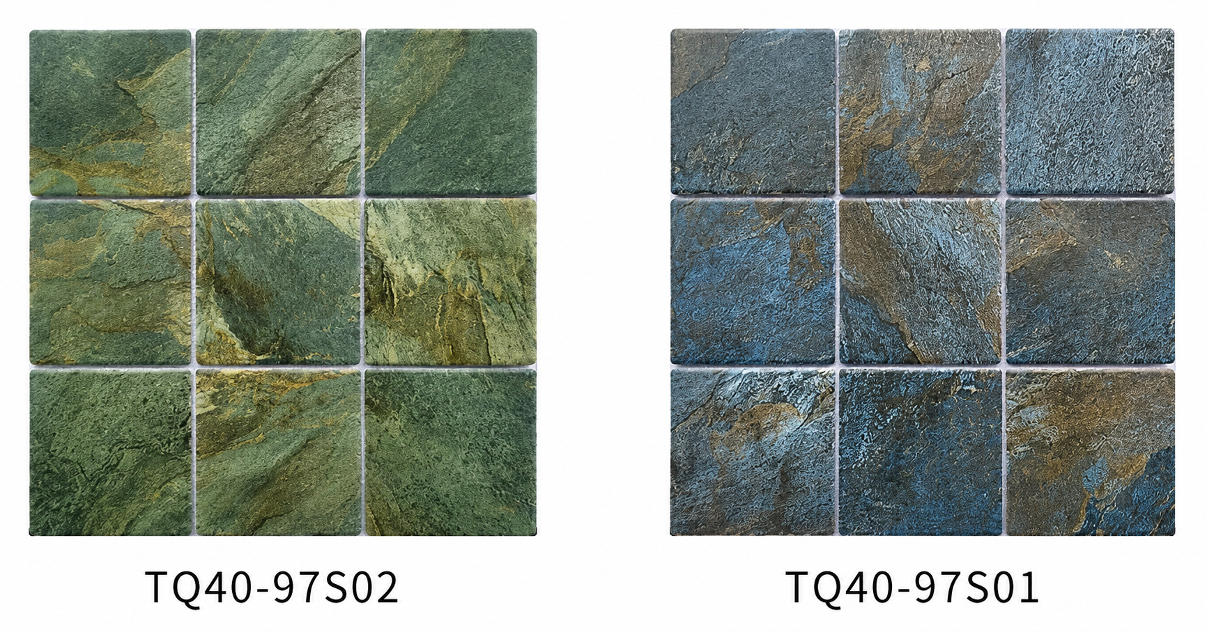 Vintage Teal Green 97x97mm Stone Look Mosaic Pool Tile for Swimming Pool, Spa and Waterline – TQ40-97S02