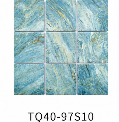 Aqua Blue Green 97x97mm Starry Swirl Mosaic Tile for Pool Waterline, Spa and Shower Wall – TQ40-97S10