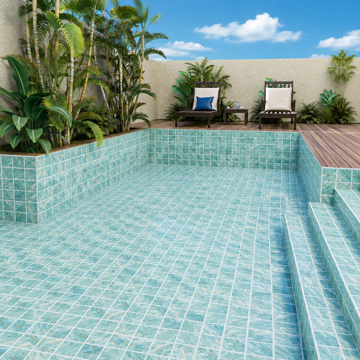 Aqua Blue Green 97x97mm Starry Swirl Mosaic Tile for Pool Waterline, Spa and Shower Wall – TQ40-97S10