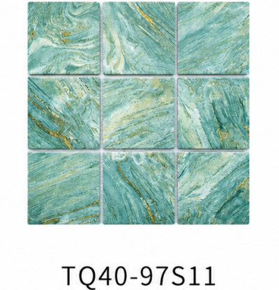 Mint Green 97x97mm Artistic Stone Look Mosaic Pool Tile for Resort Pool, Spa and Bathroom Wall – TQ40-97S11