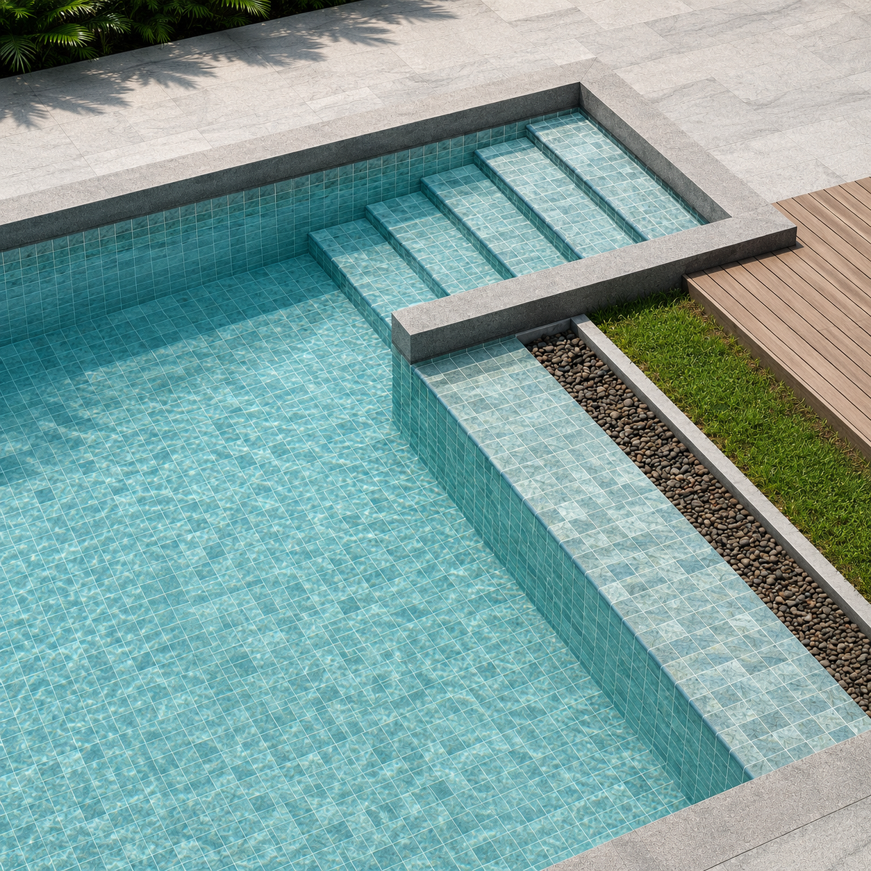 Ocean White Blue 97x97mm Stone Look Inkjet Mosaic Pool Tile for Swimming Pool, Spa and Waterline – TQ40-97S06