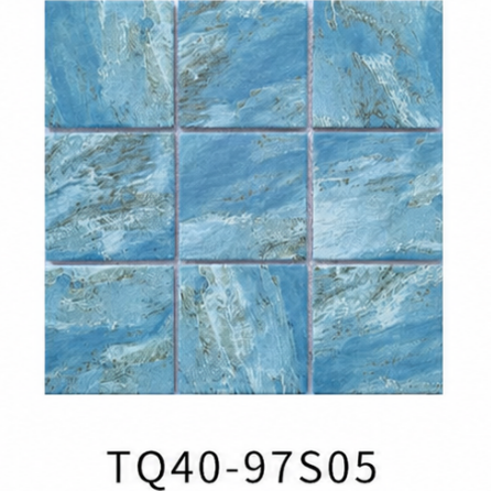 Medium Ocean Blue 97x97mm Stone Look Mosaic Pool Tile for Pool Wall, Waterline and Spa – TQ40-97S05