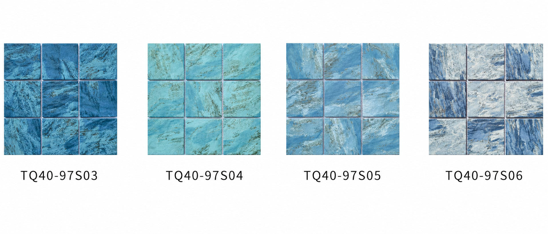 Medium Ocean Blue 97x97mm Stone Look Mosaic Pool Tile for Pool Wall, Waterline and Spa – TQ40-97S05
