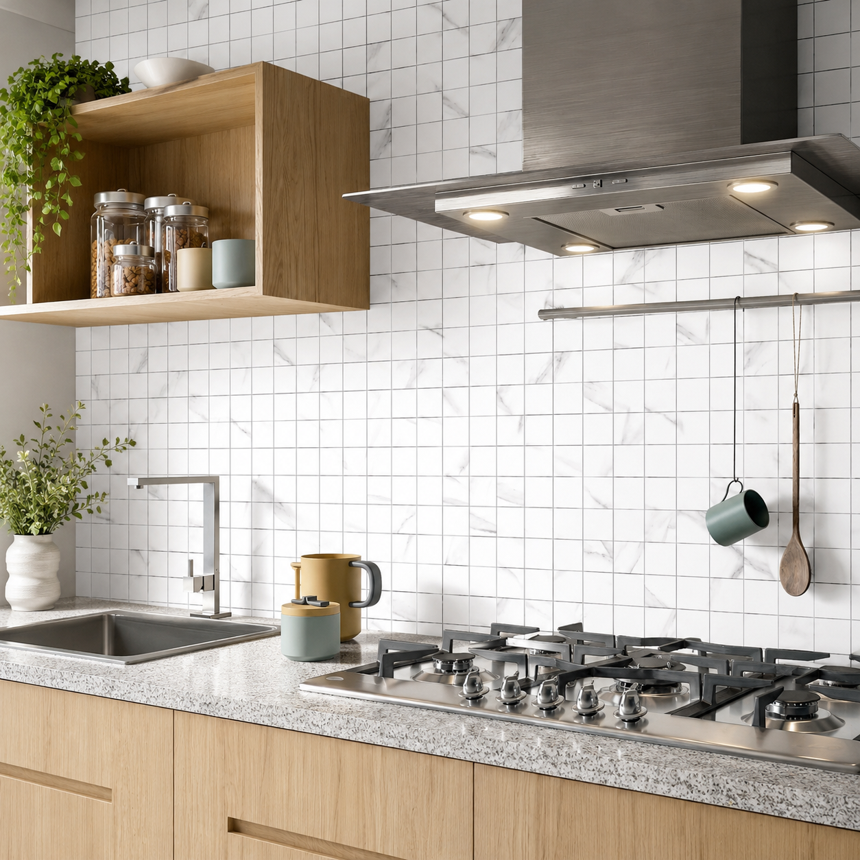 White Marble Look 25x25mm Small Square Mosaic Tile for Kitchen Backsplash, Bathroom Wall and Pool Waterline – TQ40-2501