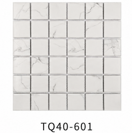 White Carrara Look 48x48mm Marble Effect Mosaic Tile for Kitchen Wall, Shower and Pool Waterline – TQ40-601