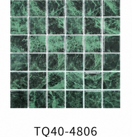 Dark Green Marble Look 48x48mm Square Mosaic Tile for Pool Waterline, Bathroom Wall and Spa Area – TQ40-4806