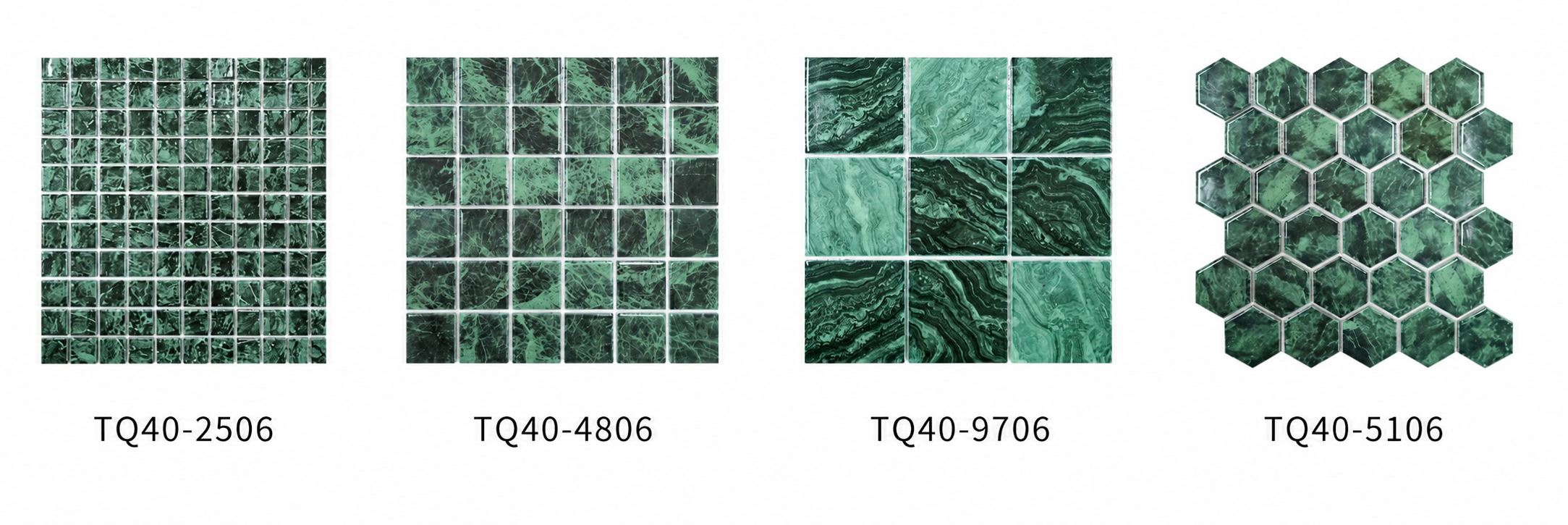 Dark Green Marble Look 48x48mm Square Mosaic Tile for Pool Waterline, Bathroom Wall and Spa Area – TQ40-4806