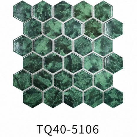 Emerald Green Marble Look 51x59mm Hexagon Mosaic Tile for Bathroom Floor, Pool Waterline and Spa Wall – TQ40-5106