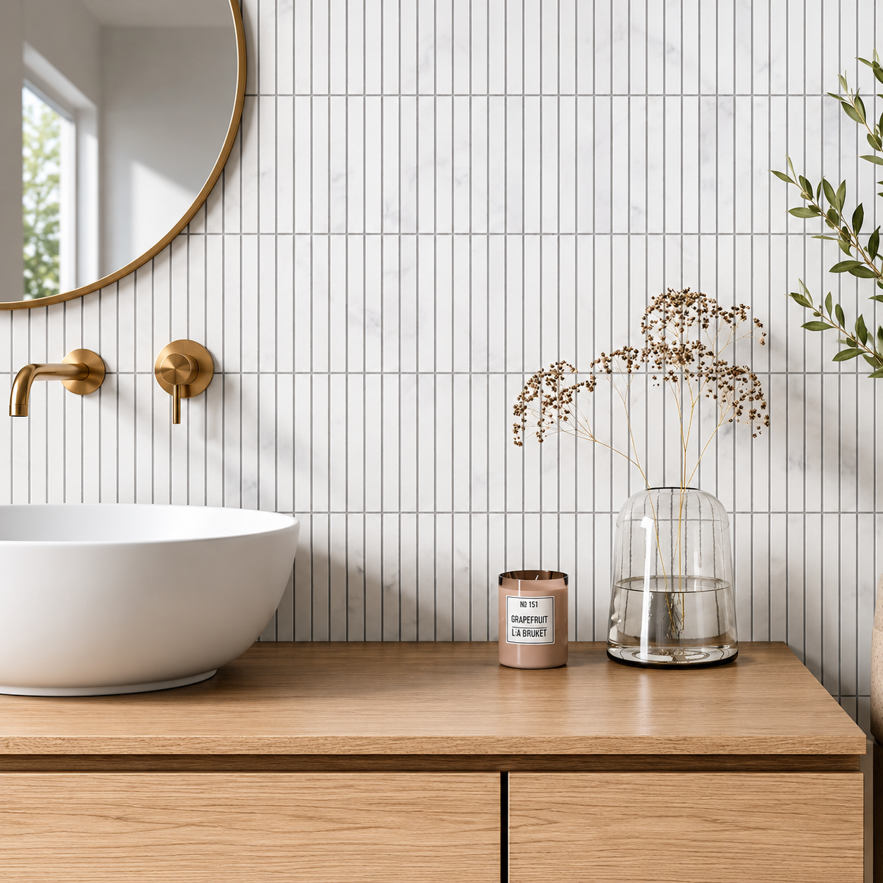 White Carrara Look 50x200mm Vertical Linear Mosaic Tile for Bathroom Wall, Shower Wall and Kitchen Backsplash – TQ40-5200