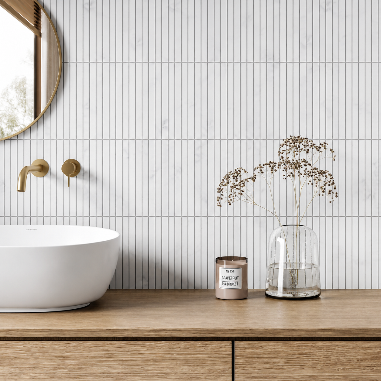 White Marble Look 22x145mm Linear Stick Mosaic Tile for Kitchen Backsplash, Shower Wall and Bathroom Feature Wall – TQ40-2201