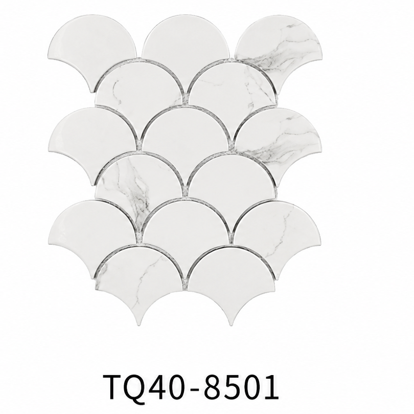 White Marble Look Scallop Fan Mosaic Tile for Kitchen Backsplash, Bathroom Wall and Shower Feature Wall – TQ40-8501
