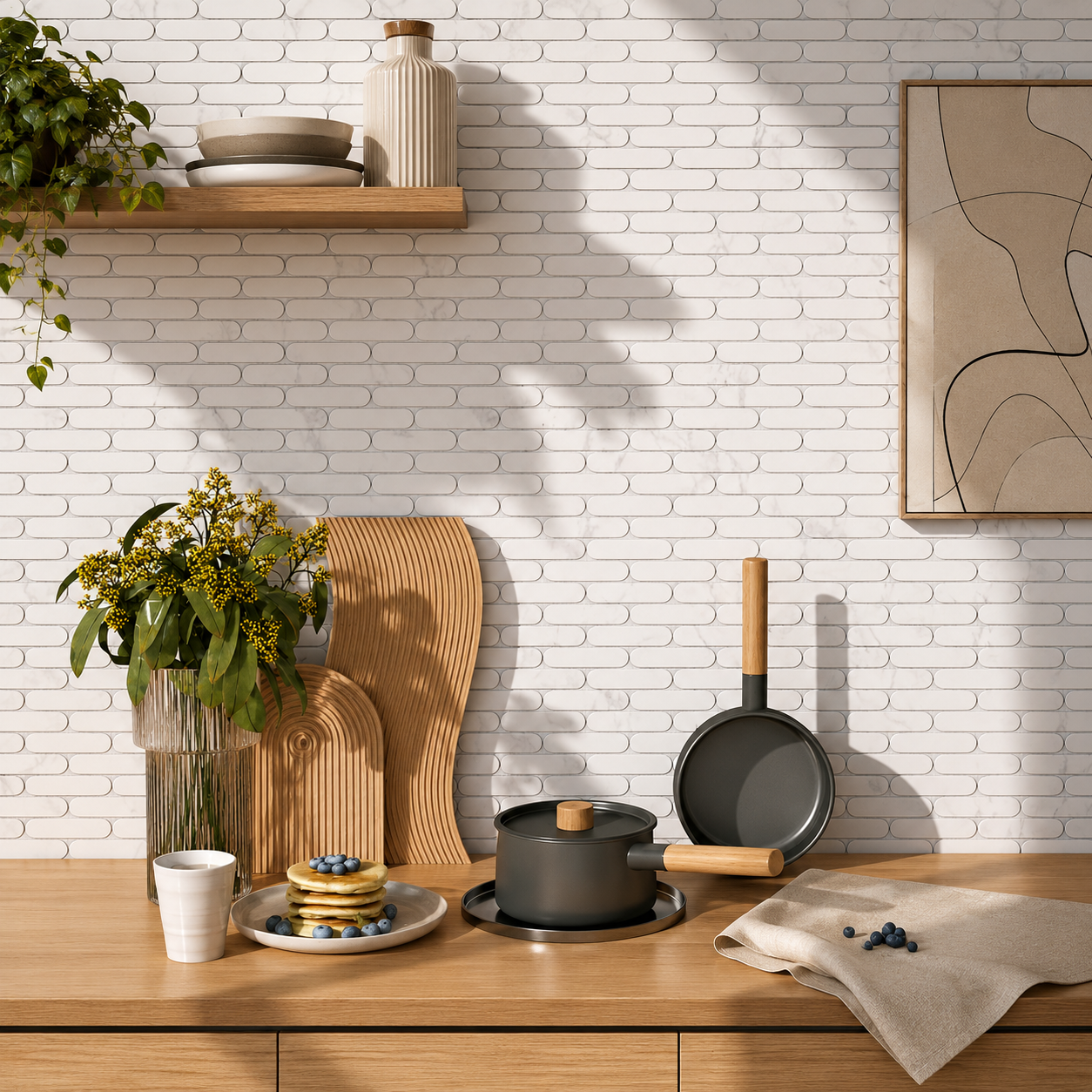 White Marble Look Scallop Fan Mosaic Tile for Kitchen Backsplash, Bathroom Wall and Shower Feature Wall – TQ40-8501