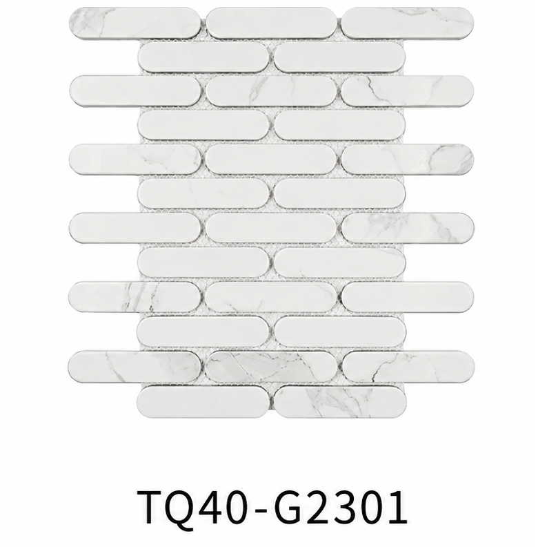 White Marble Look 23x98mm Pill Mosaic Tile for Kitchen Backsplash, Bathroom Wall and Shower Surface – TQ40-G2301