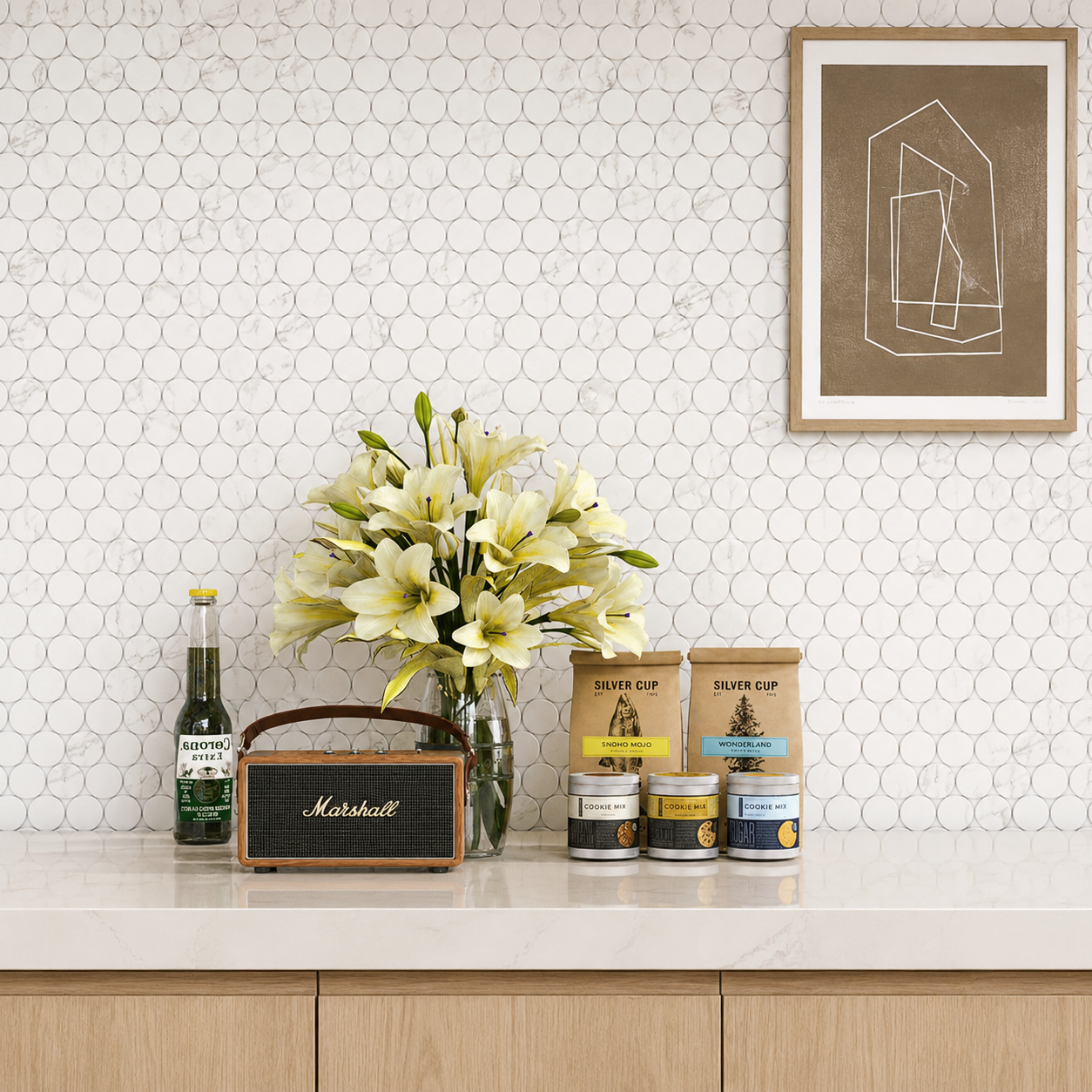 White Marble Look Penny Round Mosaic Tile for Kitchen Backsplash, Bathroom Wall, Shower Floor and Vanity Feature Wall – TQ40-4801