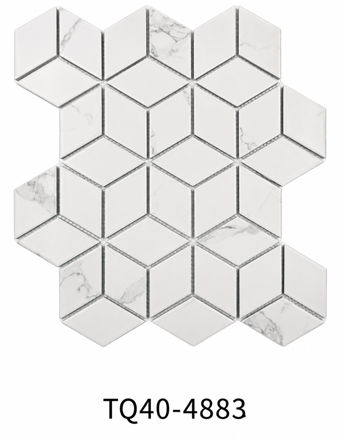 White Marble Look 3D Cube Rhombus Mosaic Tile for Kitchen Backsplash, Bathroom Wall and Shower Feature Wall – TQ40-4883