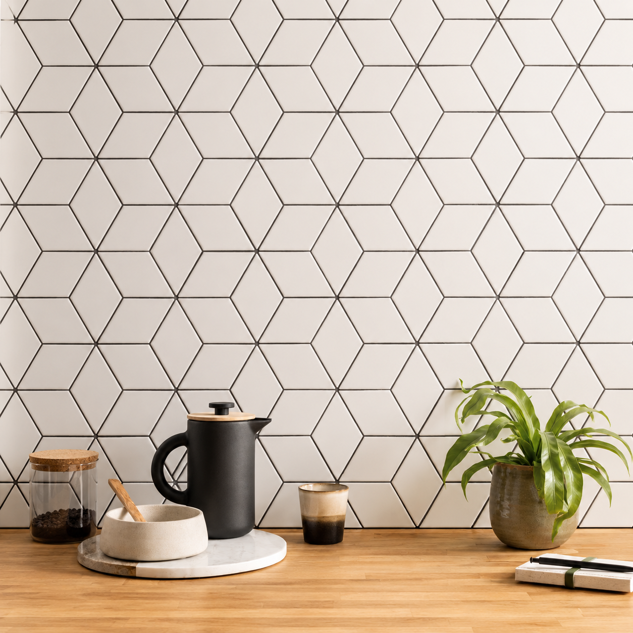 White Marble Look 3D Cube Rhombus Mosaic Tile for Kitchen Backsplash, Bathroom Wall and Shower Feature Wall – TQ40-4883