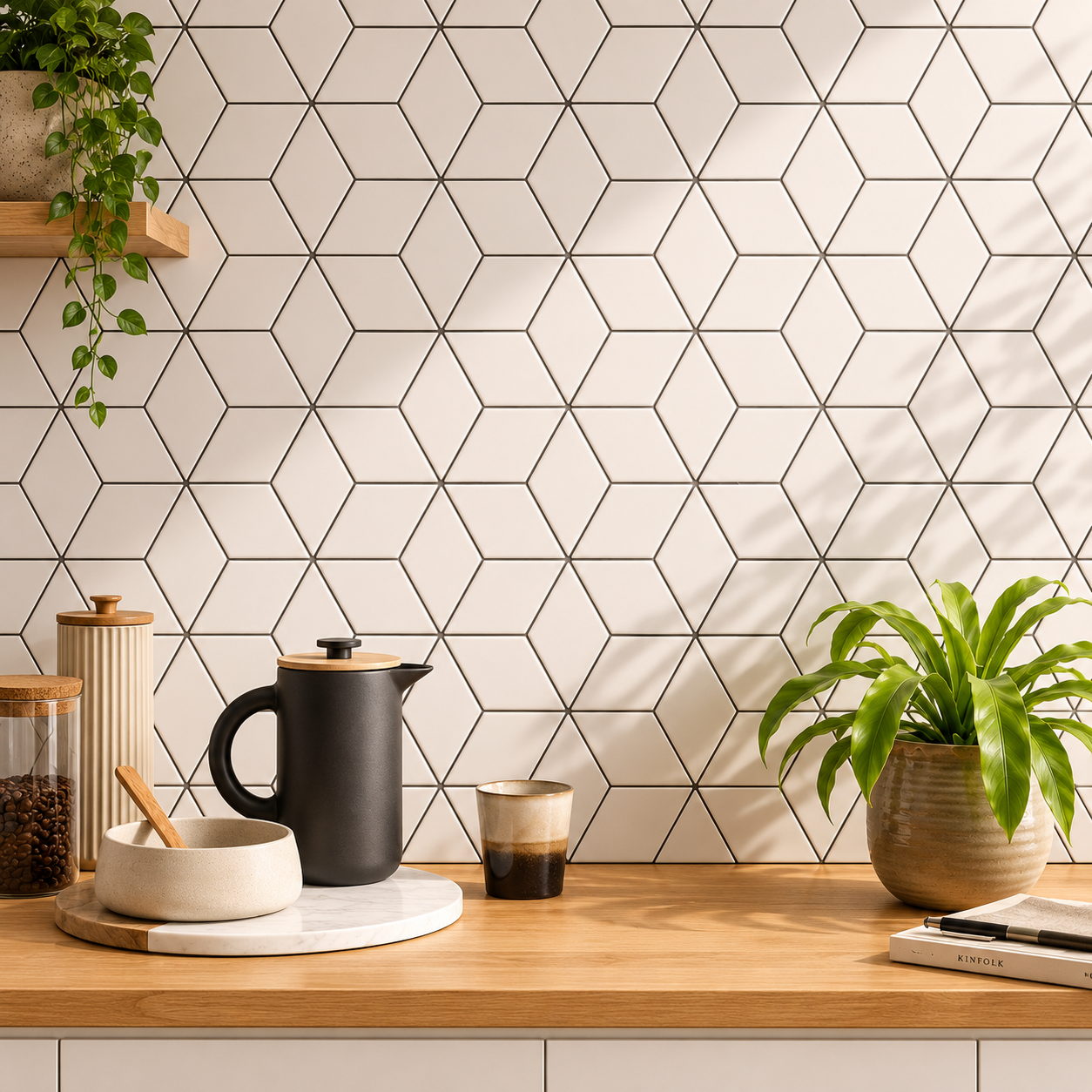 White Marble Look 3D Cube Rhombus Mosaic Tile for Kitchen Backsplash, Bathroom Wall and Shower Feature Wall – TQ40-4883