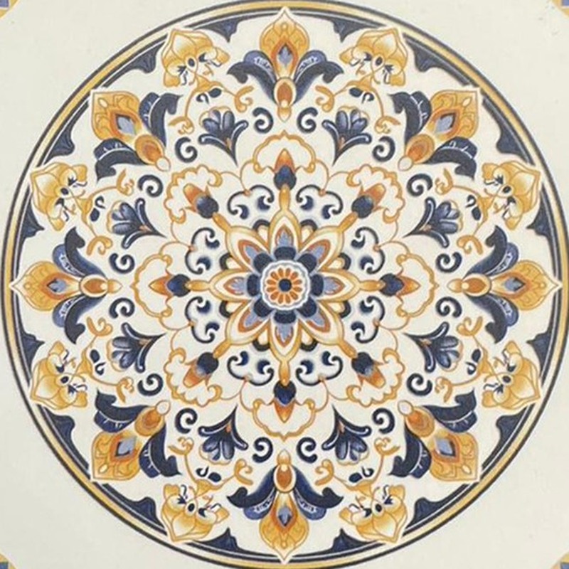 200x200mm Blue Ochre Ornamental Medallion Tiles TQ39-CN2021